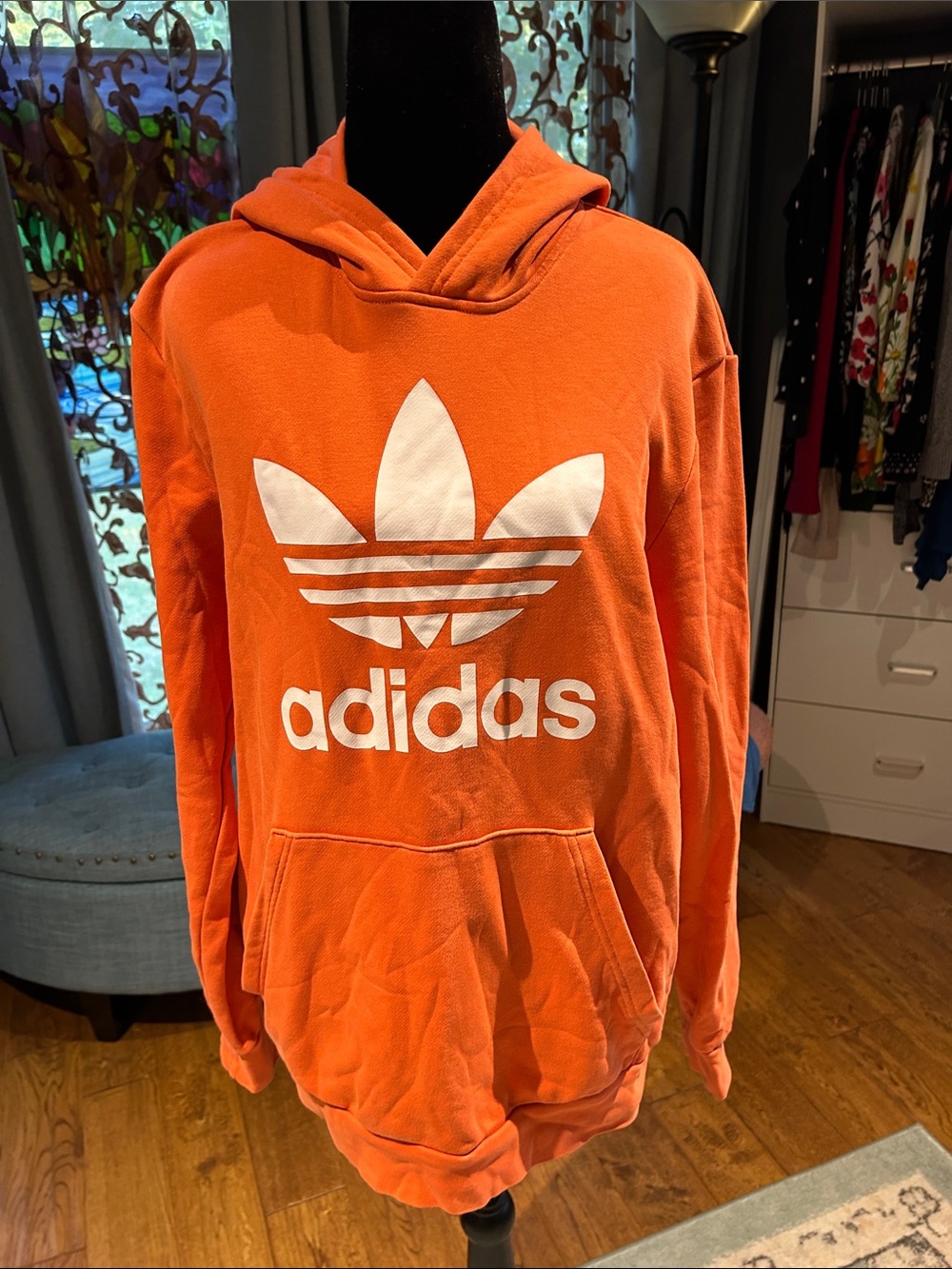 adidas Orange Pullover Hoodie with White Trefoil Logo